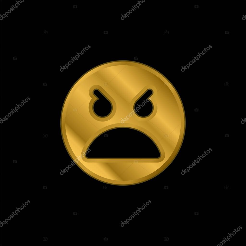 Angry Face gold plated metalic icon or logo vector