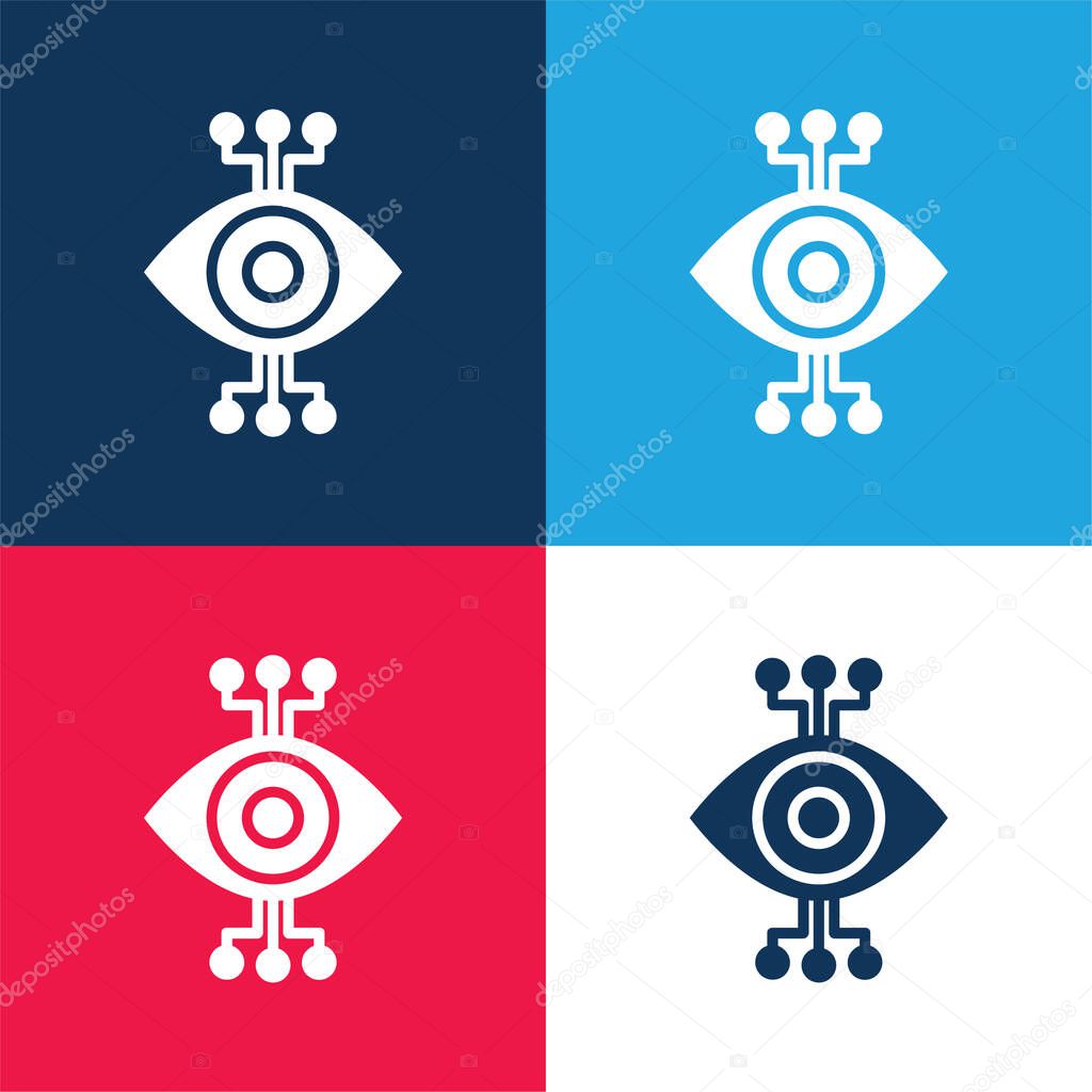 Bionic Eye blue and red four color minimal icon set