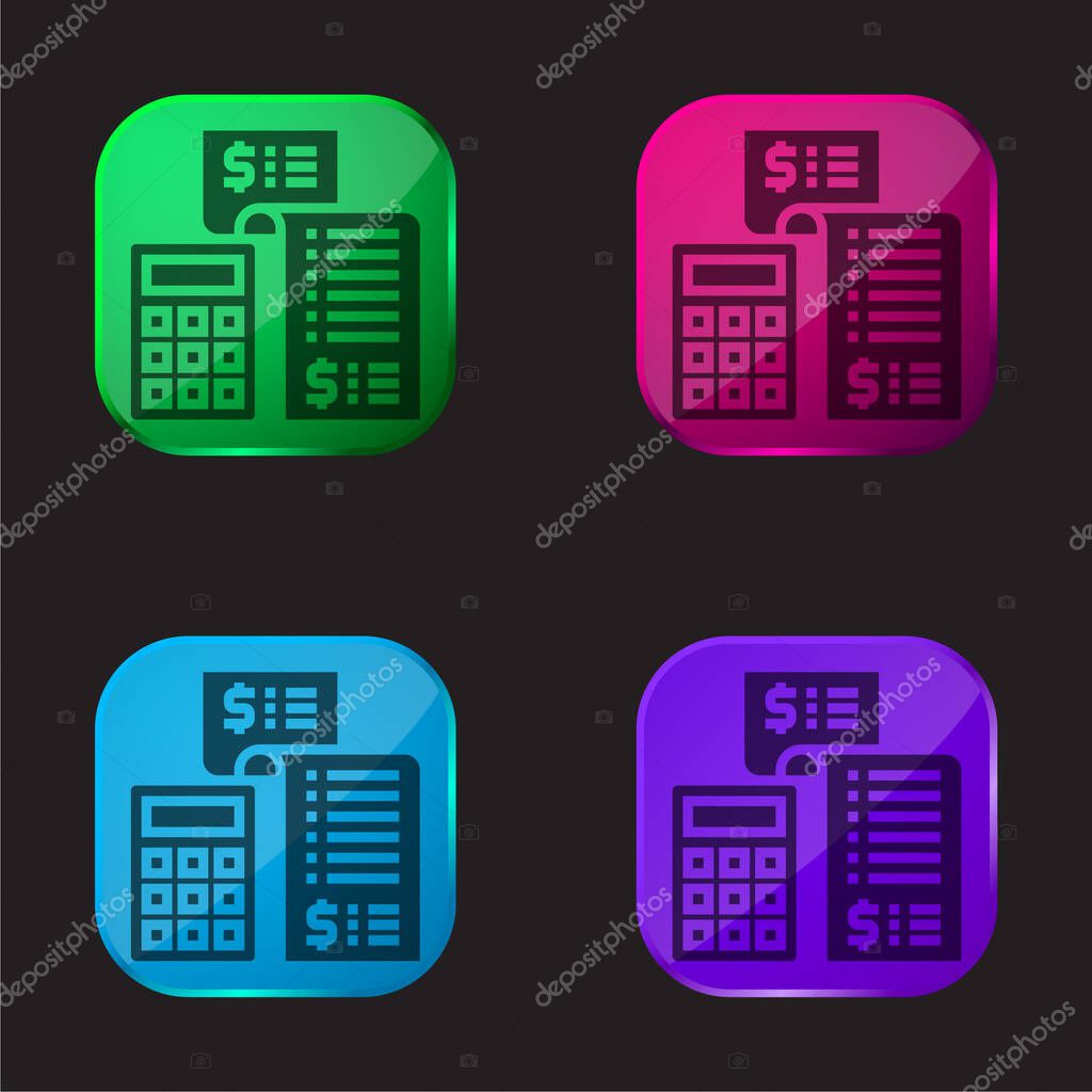 Accounting four color glass button icon