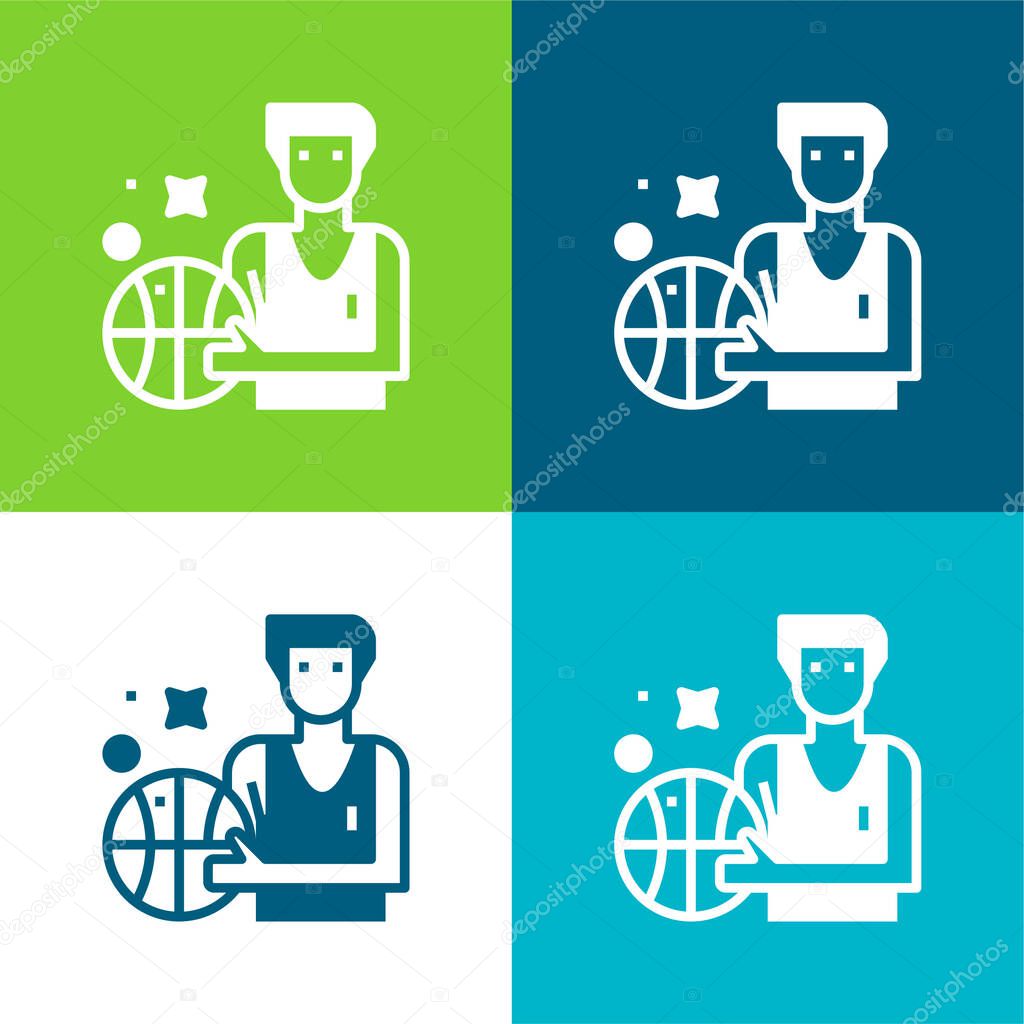Basketball Flat four color minimal icon set