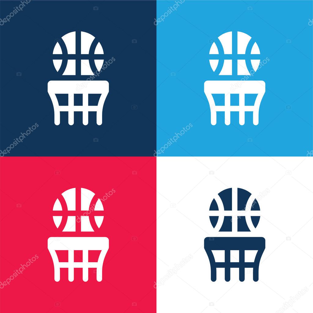 Basketball blue and red four color minimal icon set