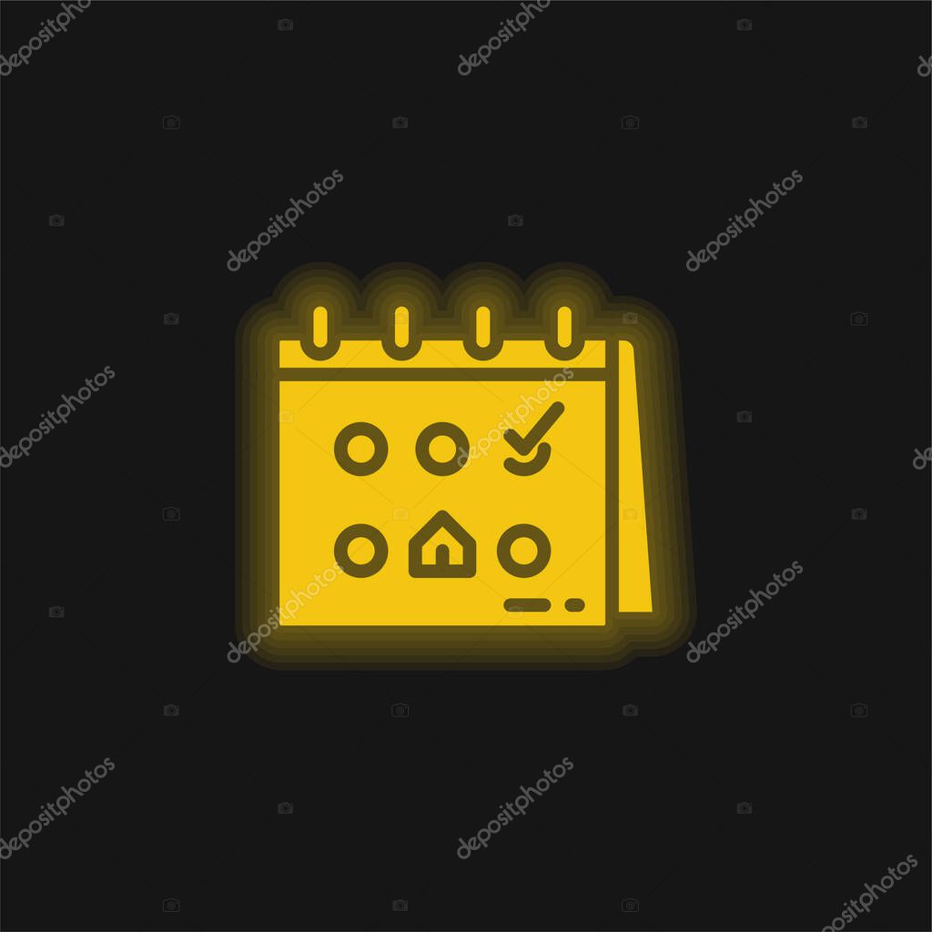 Booking yellow glowing neon icon