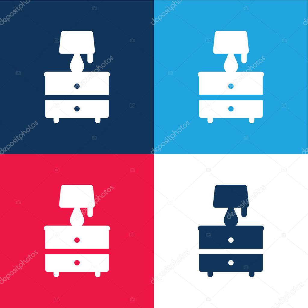 Bedside Table blue and red four color minimal icon set