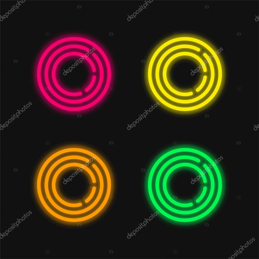 Big Frisbee four color glowing neon vector icon
