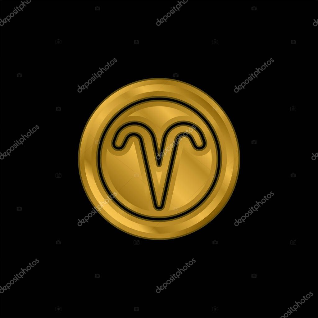 Aries gold plated metalic icon or logo vector
