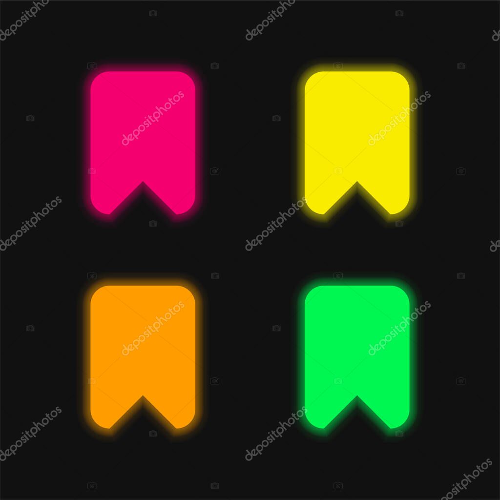 Bookmark Big Black Solid Rounded Interface Symbol four color glowing neon vector icon