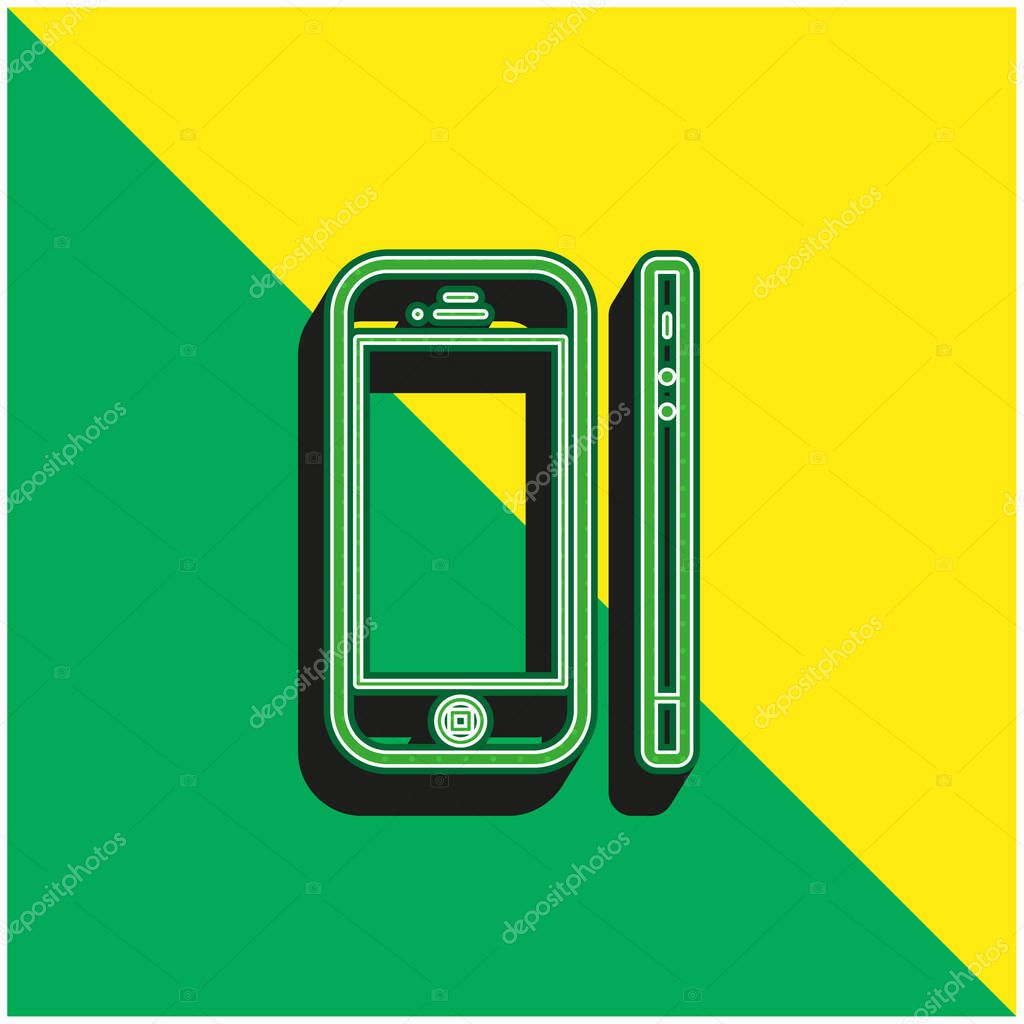 Apple Iphone 4 From Front And Side View Green and yellow modern 3d vector icon logo