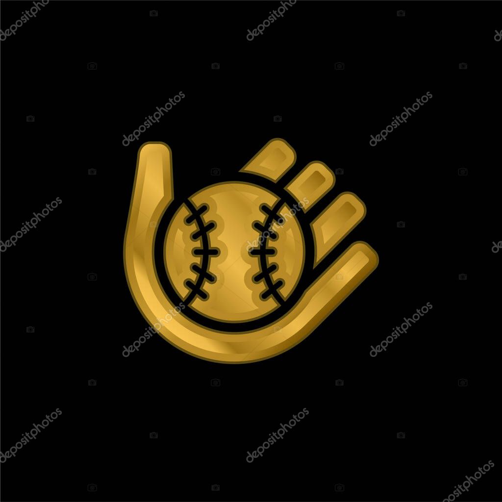 Baseball gold plated metalic icon or logo vector