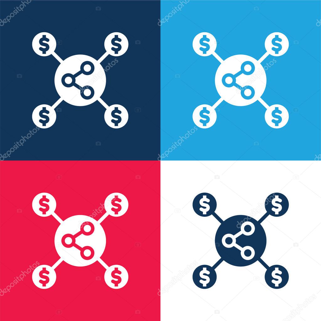 Affiliate Marketing blue and red four color minimal icon set