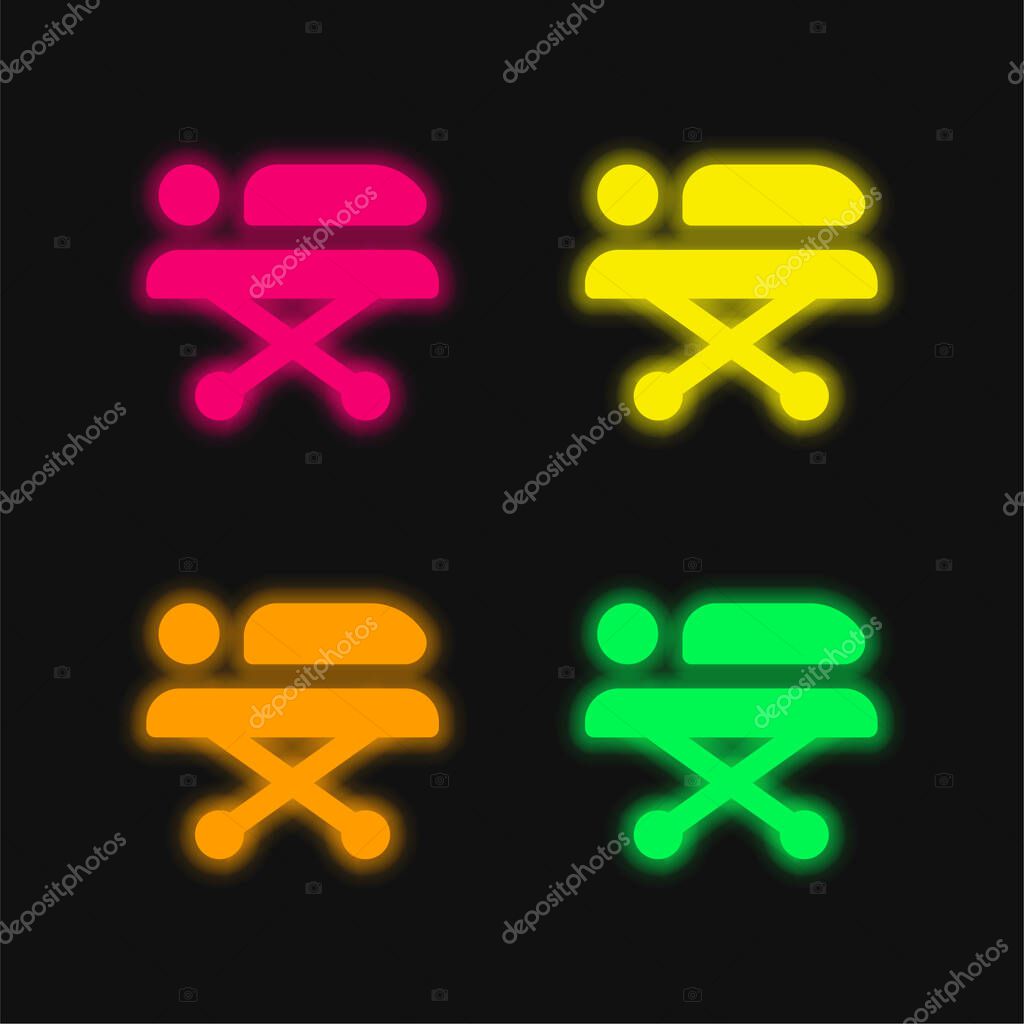 Bed four color glowing neon vector icon