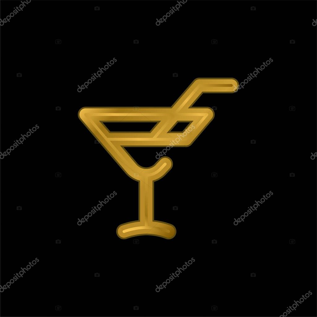 Alcoholic Drink gold plated metalic icon or logo vector