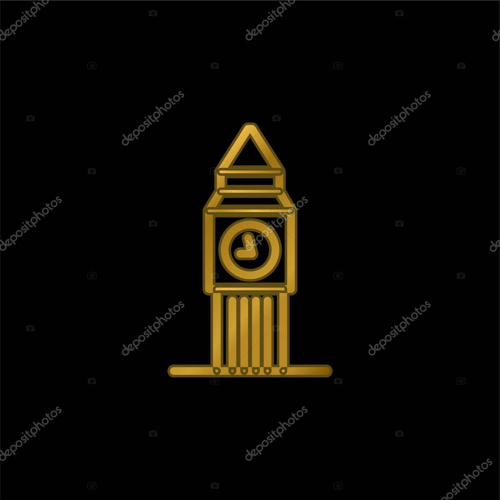 Big Ben gold plated metalic icon or logo vector