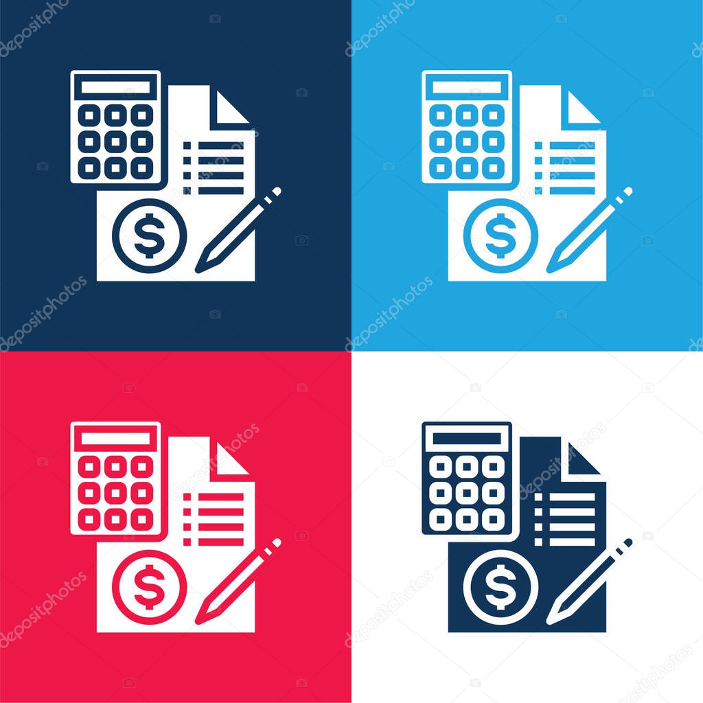 Accounting blue and red four color minimal icon set