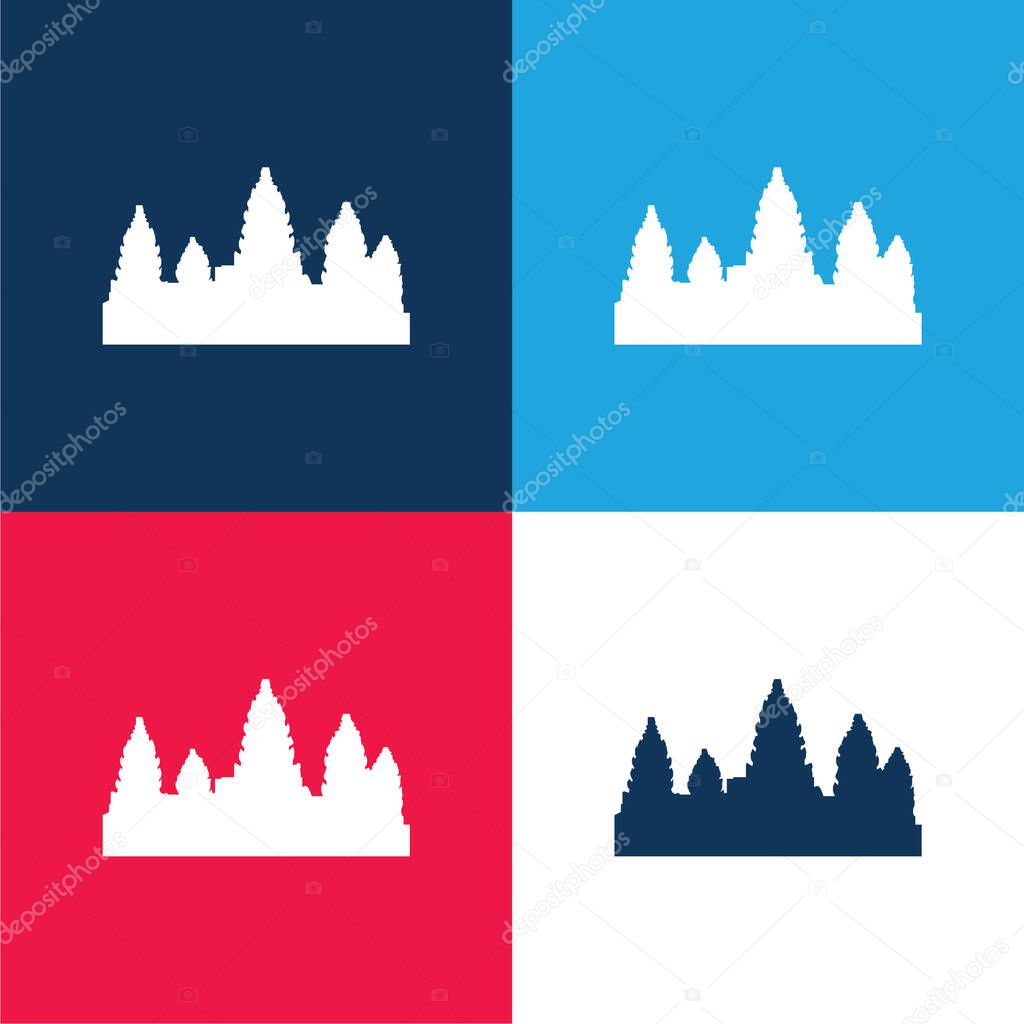 Angkor Wat blue and red four color minimal icon set