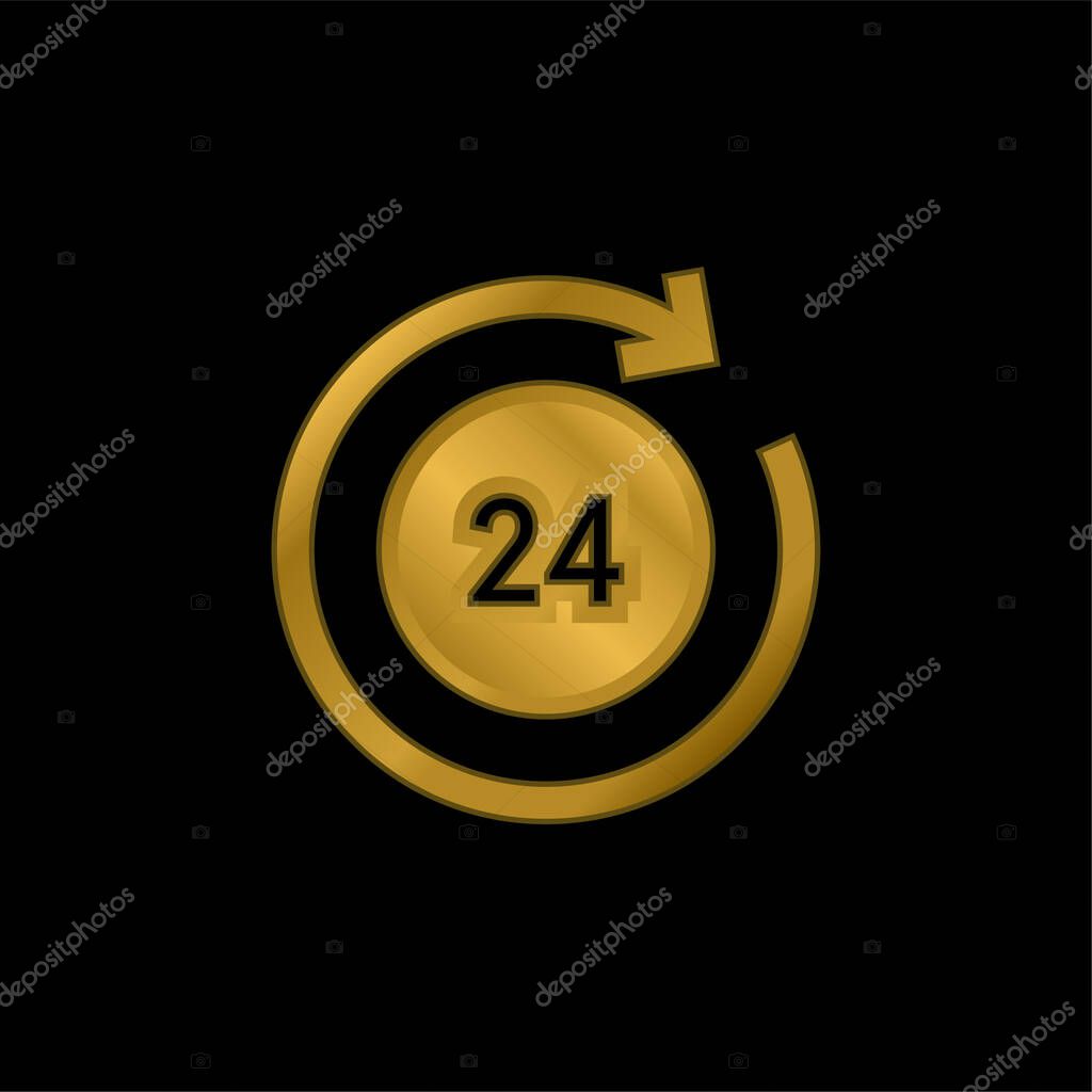 24 Hours gold plated metalic icon or logo vector