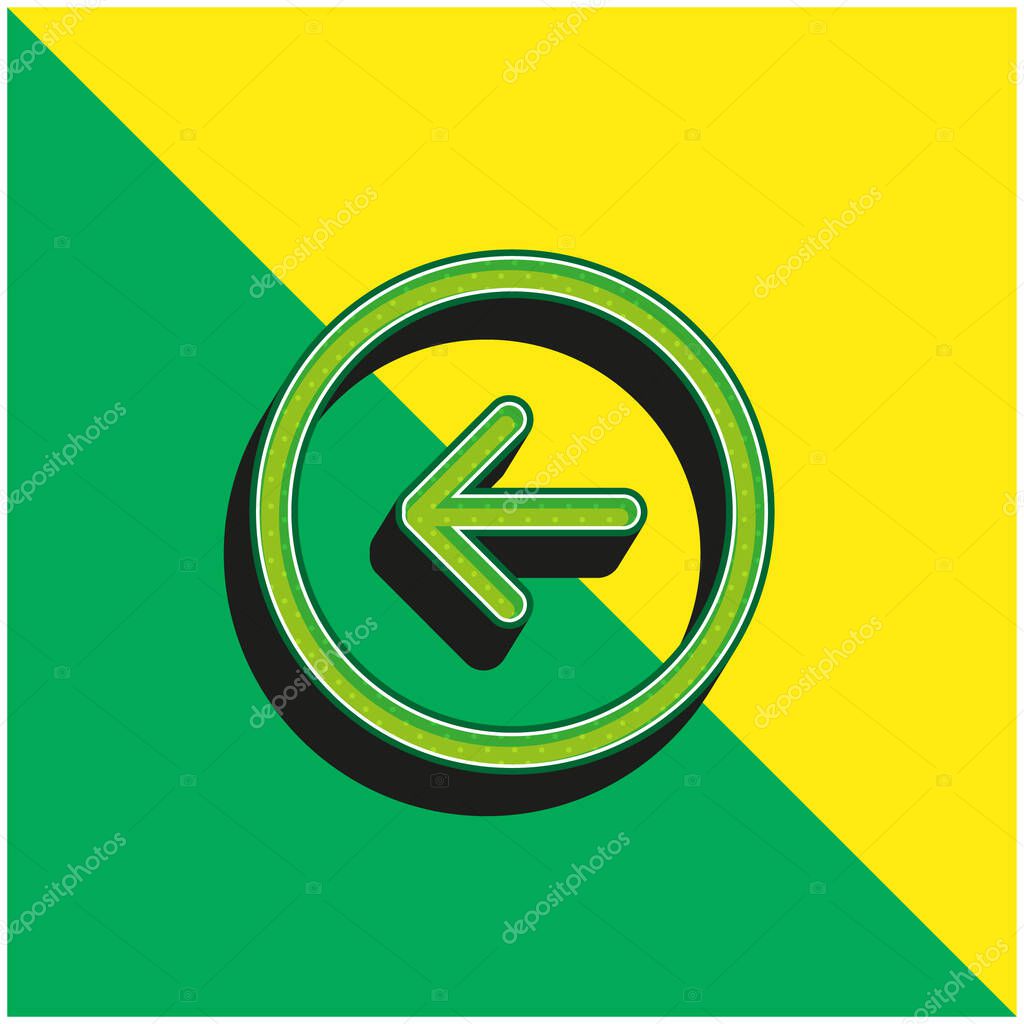 Back Left Arrow Circular Button Outline Green and yellow modern 3d vector icon logo