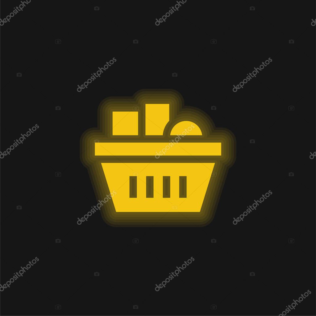 Basket yellow glowing neon icon