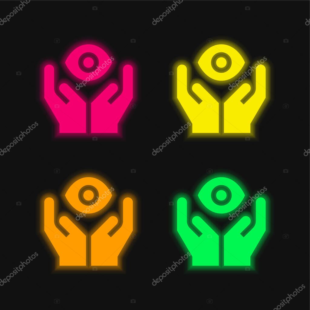Blindness four color glowing neon vector icon