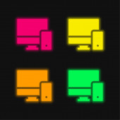 Adaptive leuchtende Neon-Vektorsymbole in vier Farben