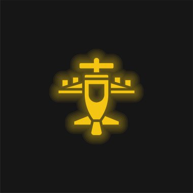 Uçak sarı parlayan neon simgesi