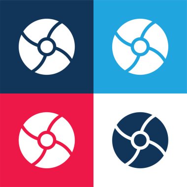 Plaj topu mavi ve kırmızı dört renk minimal simge seti