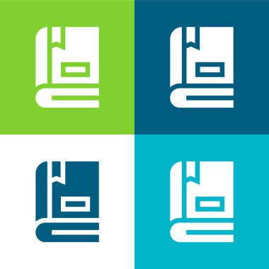 Kitaplar Düz 4 renk simgesi seti