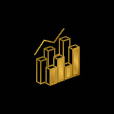 3d Veri Analizi Çift Çubuk Grafik altın kaplama metalik simge veya logo vektörü