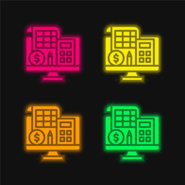 Parlak neon vektör simgesinin dört rengini saklama