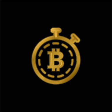 Bitcoin Sembolü Bir Zamanlayıcı Değişkeni içinde Altın kaplama metalik simge veya logo vektörü