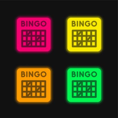 Bingo parlayan dört renkli neon vektör simgesi
