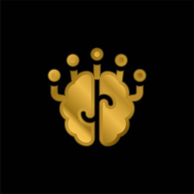 Beyin altın kaplamalı metalik simge veya logo vektörü