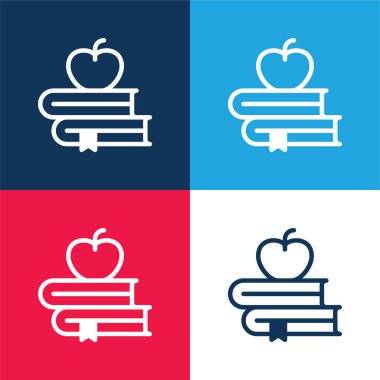 Kitap mavi ve kırmızı dört renk en küçük simge seti