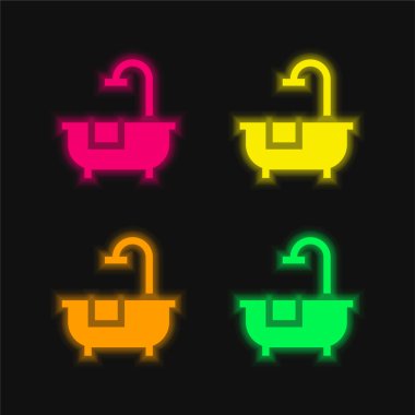 Banyo dört renk parlayan neon vektör simgesi