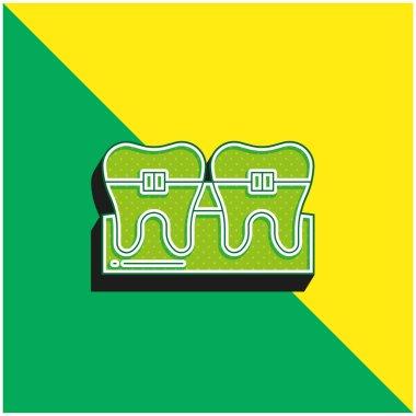 Diş telleri yeşil ve sarı modern 3D vektör simgesi logosu