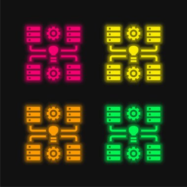 Büyük Veri dört renk parlayan neon vektör simgesi
