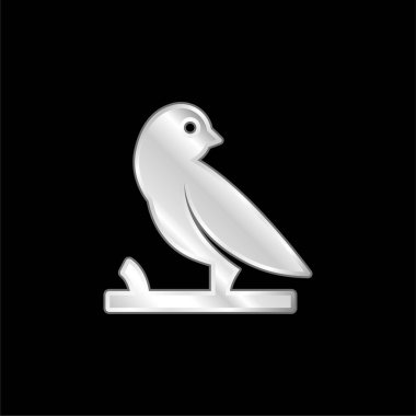 Bird On A Branch silver plated metallic icon clipart