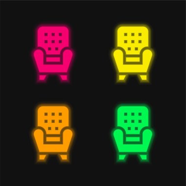 Koltuk dört renkli parlayan neon vektör simgesi