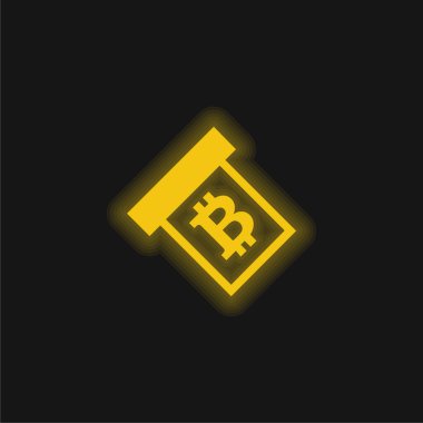 Bitcoin Withdraw Symbol yellow glowing neon icon clipart