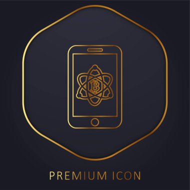 Bitcoin in Science Symbol On Mobile Phone Screen Golden Line premium logosu veya simgesi
