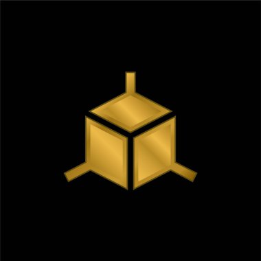 3D küp altın kaplama metalik simge veya logo vektörü