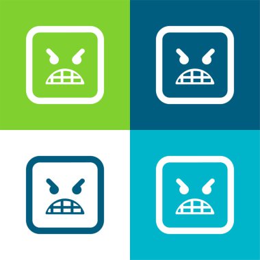 Öfkeli Duygusal Yüz Düz Renk en az simge seti