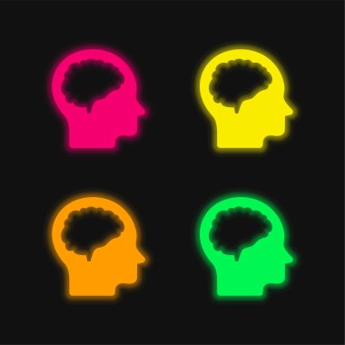 Brain And Head four color glowing neon vector icon clipart