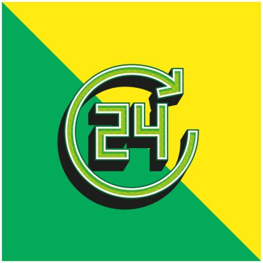 24 Saat Yeşil ve Sarı Modern 3D vektör simgesi logosu