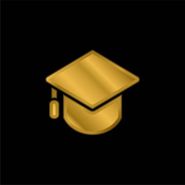 Big Mortarboard gold plated metalic icon or logo vector clipart