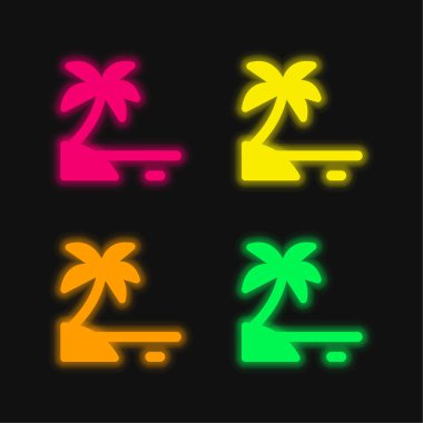 Plaj dört renk parlayan neon vektör simgesi