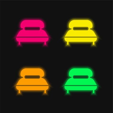 Uzun Yastıklı Büyük Yatak 4 renkli parlak neon vektör simgesi