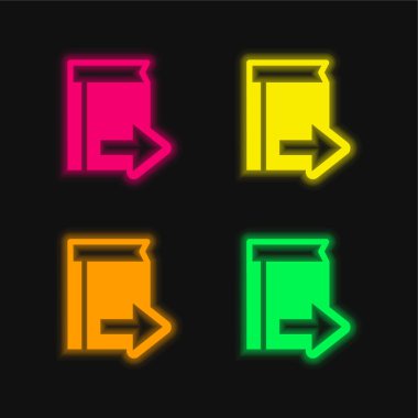 Sağ Ok ile Kitap Sembolü 4 renkli neon vektör simgesi