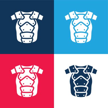 Zırh mavi ve kırmızı dört renk minimal simge kümesi