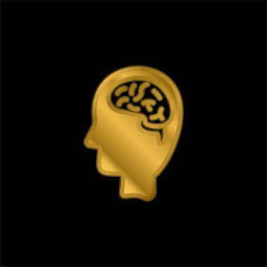 Beyin altın kaplamalı metalik simge veya logo vektörü