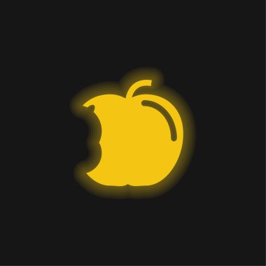 Büyük ısırık sarı parlak neon ikonlu elma
